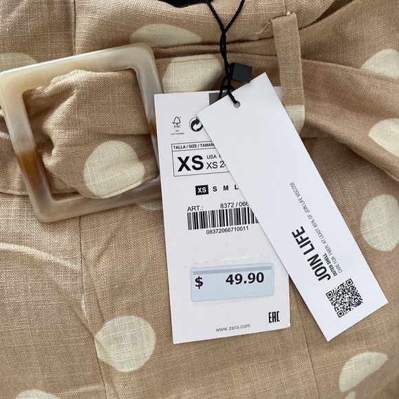 NWT Zara Linen Blend Polka Dot Midi Skirt w/ Slit - Picture 6 of 7